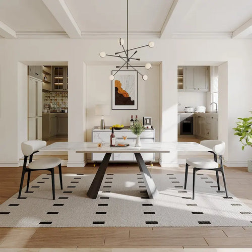 63-95 Extendable Modern Dining Table for 6-10, White Glossy Sintered Stone Tabletop