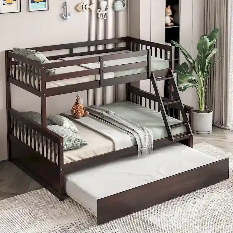 Twin Over Full Bunk Bed with Twin Trundle Convertible Platform