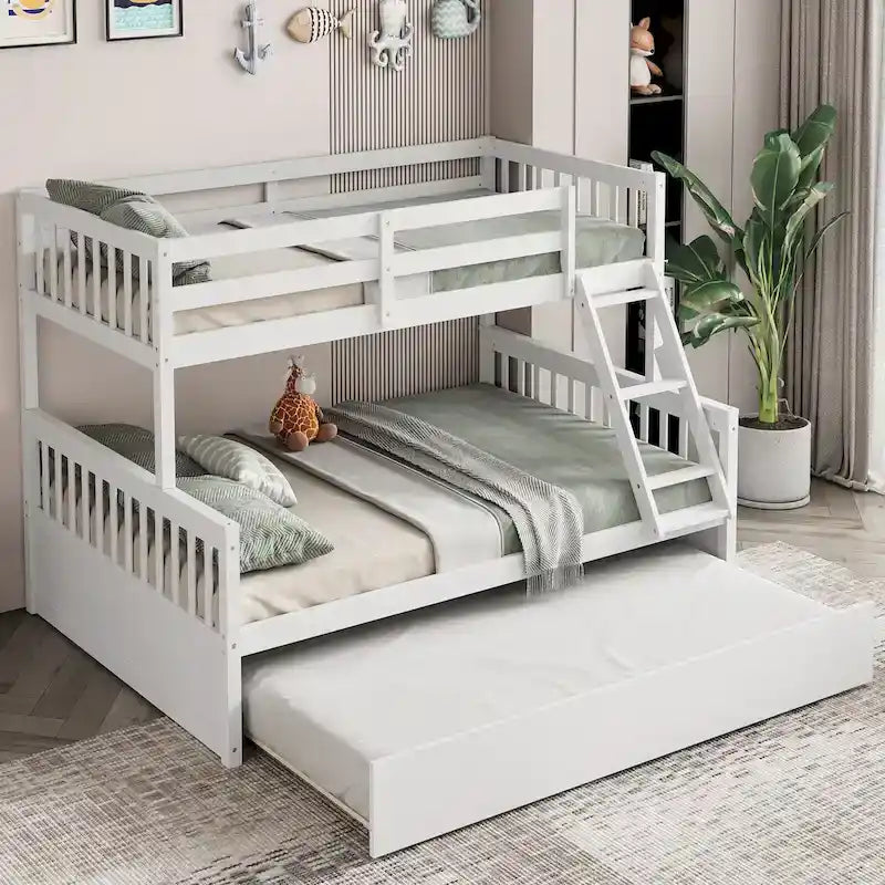 Twin Over Full Bunk Bed with Twin Trundle Convertible Platform