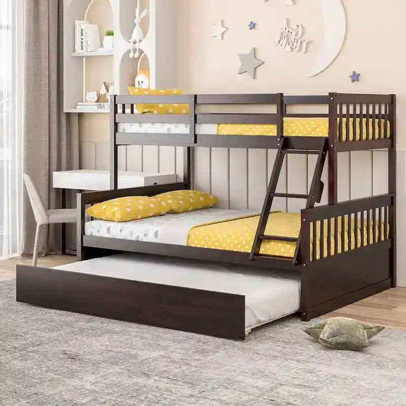Twin Over Full Bunk Bed with Twin Trundle Convertible Platform