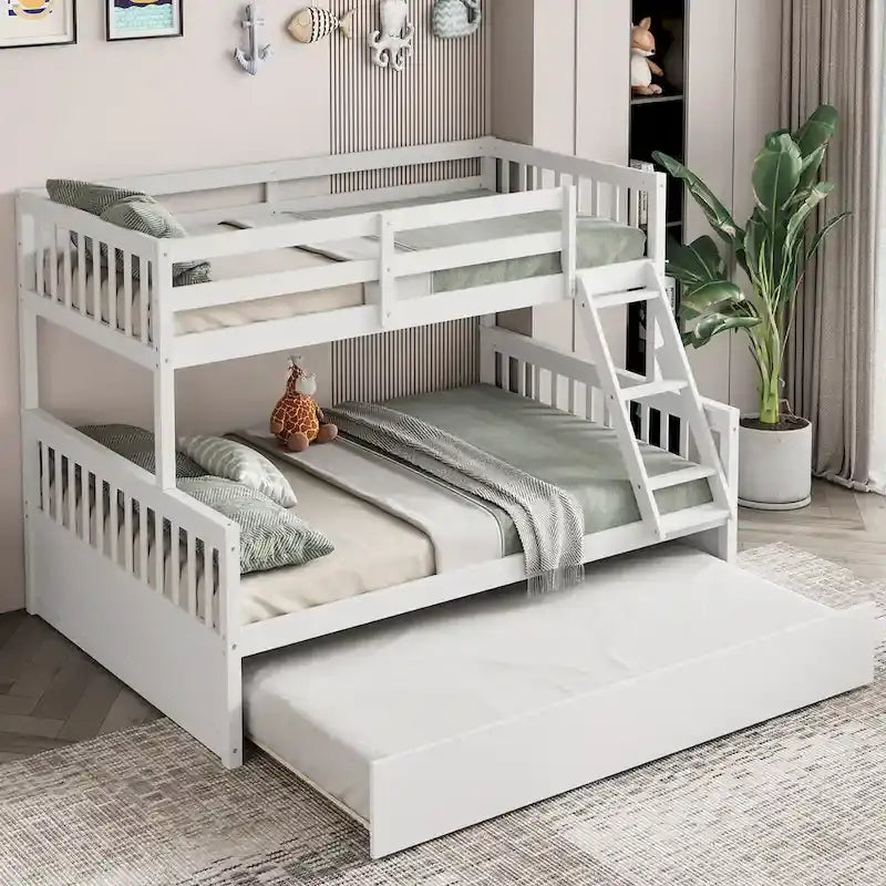 Twin Over Full Bunk Bed with Twin Trundle Convertible Platform