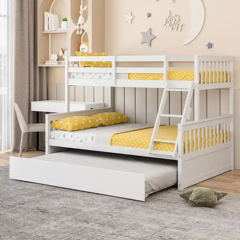 Twin Over Full Bunk Bed with Twin Trundle Convertible Platform