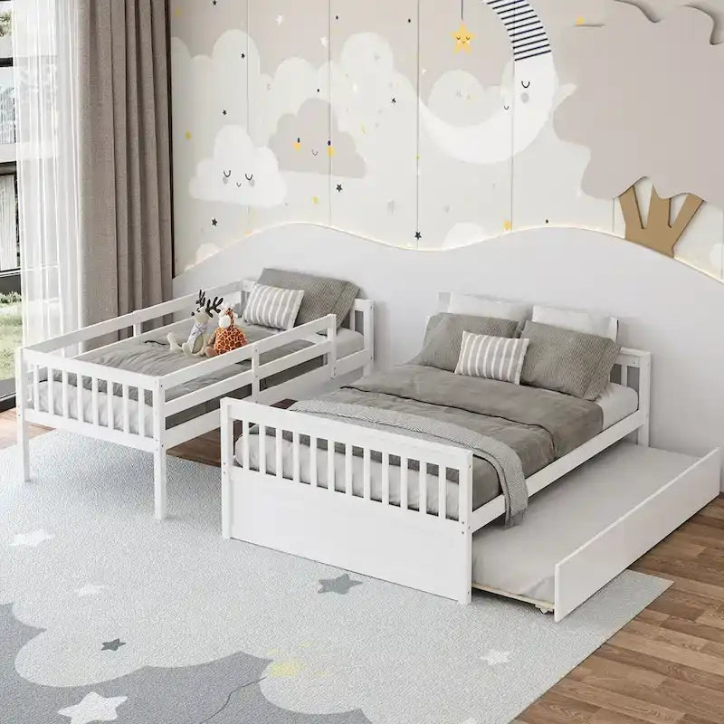 Twin Over Full Bunk Bed with Twin Trundle Convertible Platform