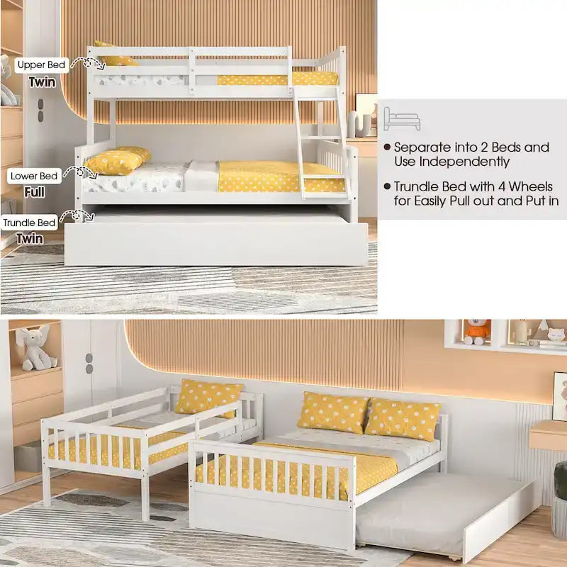 Twin Over Full Bunk Bed with Twin Trundle Convertible Platform