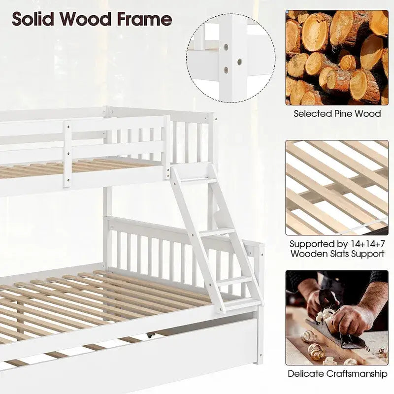 Twin Over Full Bunk Bed with Twin Trundle Convertible Platform