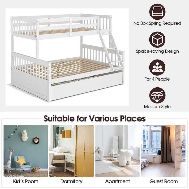 Twin Over Full Bunk Bed with Twin Trundle Convertible Platform