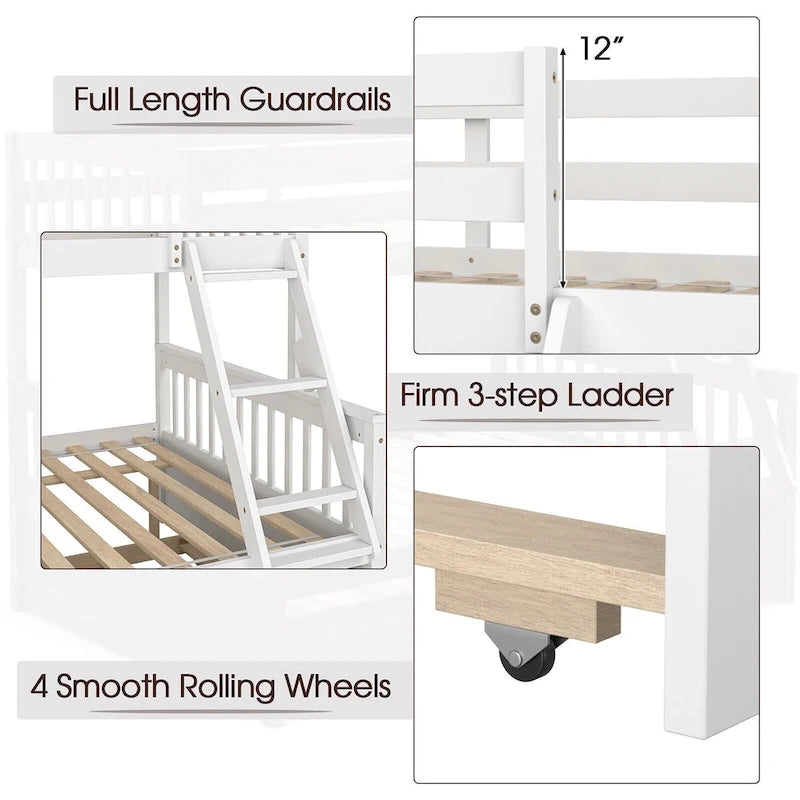 Twin Over Full Bunk Bed with Twin Trundle Convertible Platform