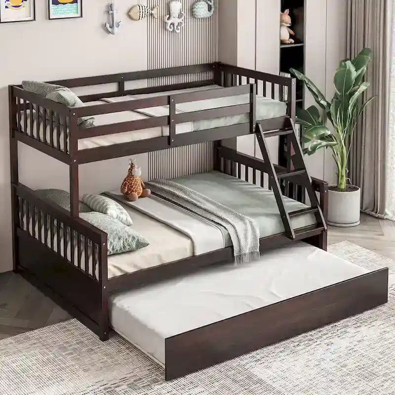 Twin Over Full Bunk Bed with Twin Trundle Convertible Platform