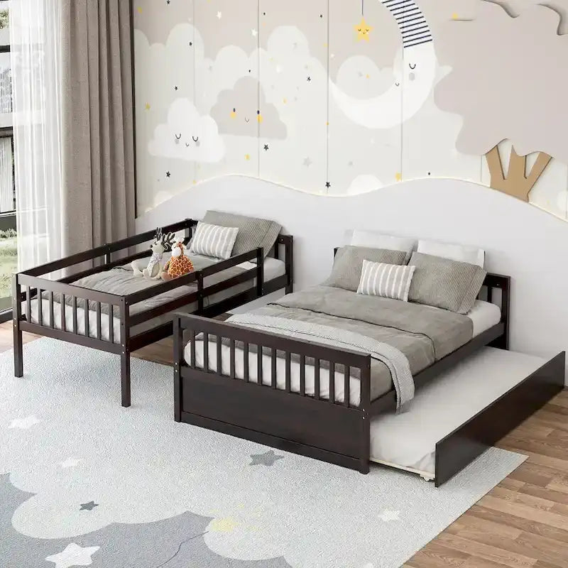 Twin Over Full Bunk Bed with Twin Trundle Convertible Platform
