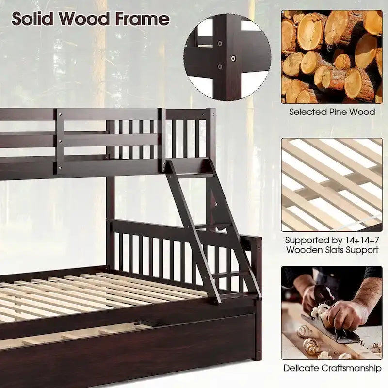 Twin Over Full Bunk Bed with Twin Trundle Convertible Platform
