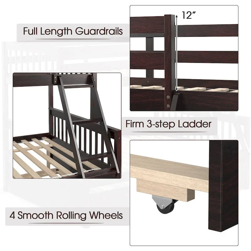 Twin Over Full Bunk Bed with Twin Trundle Convertible Platform