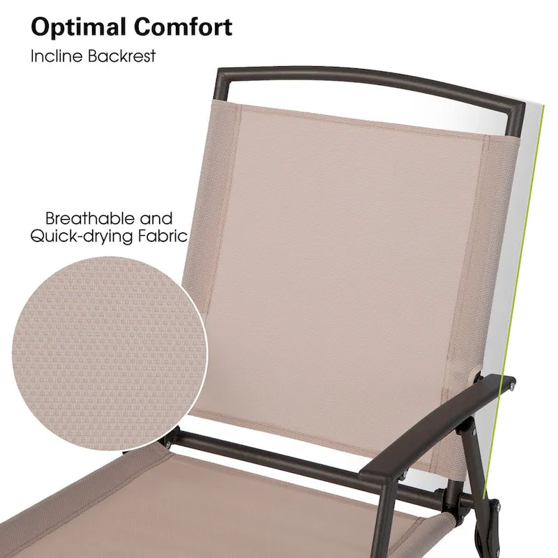 2 pcs Patio Folding Sling Dining Chairs Armrests Steel Frame - See Details