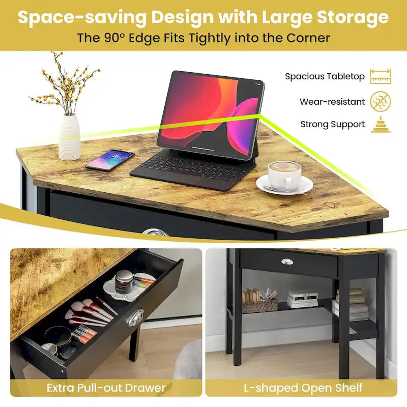 Corner Computer Desk Laptop Writing Table Workstation W/ Drawer
