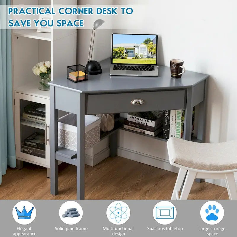 Corner Computer Desk Laptop Writing Table Workstation W/ Drawer