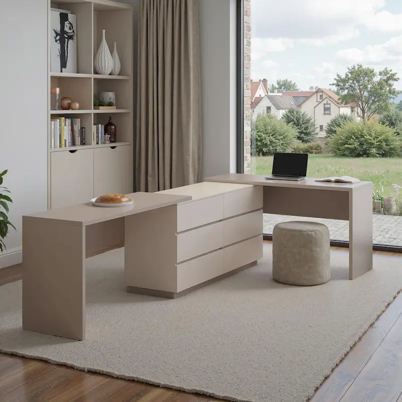 144.26 Home Office Expandable Dresser Desk With 6 Drawers