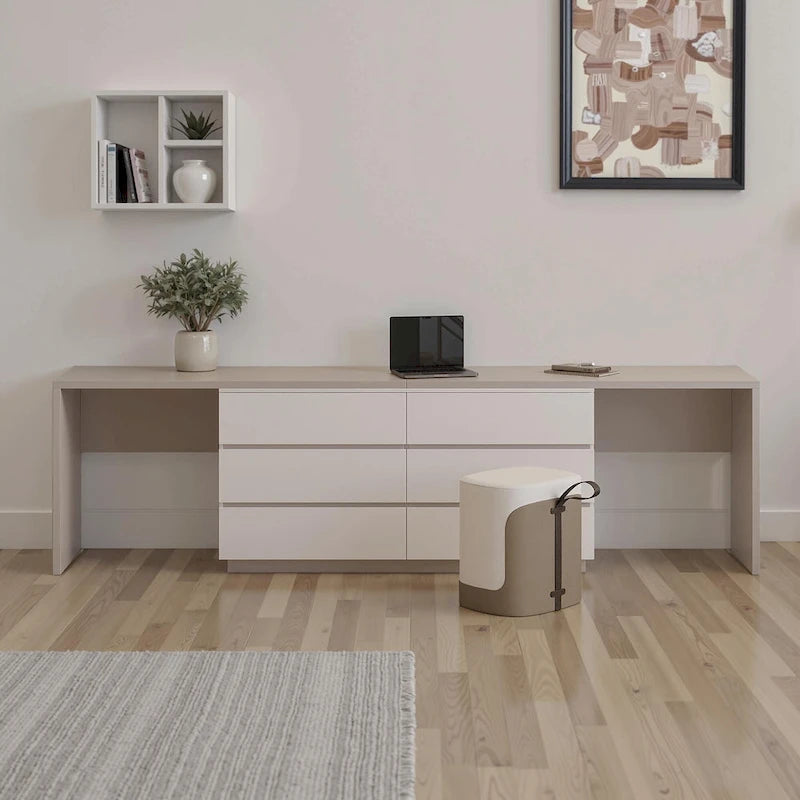 144.26 Home Office Expandable Dresser Desk With 6 Drawers
