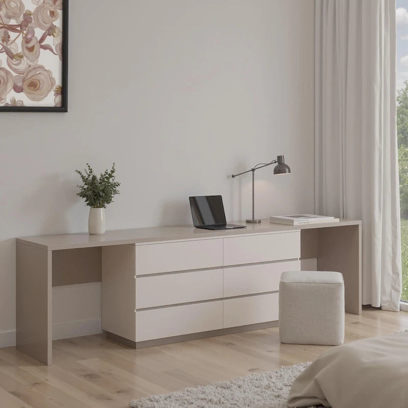 144.26 Home Office Expandable Dresser Desk With 6 Drawers