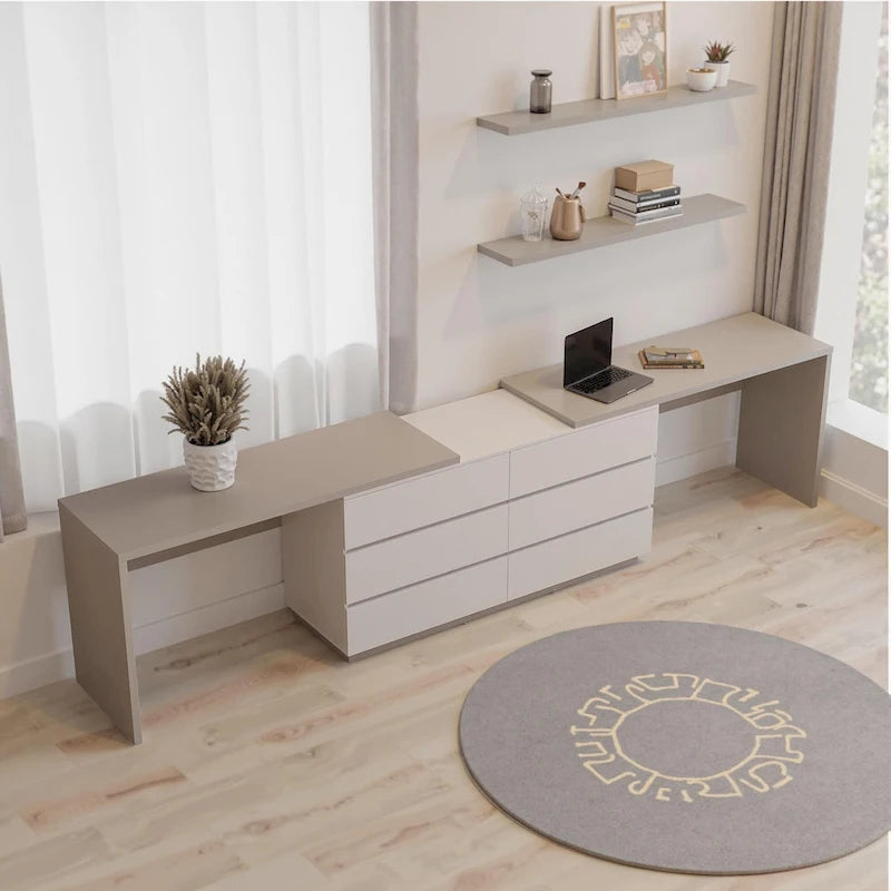 144.26 Home Office Expandable Dresser Desk With 6 Drawers