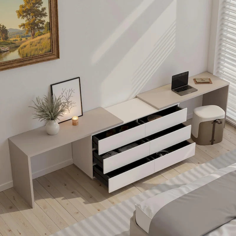 144.26 Home Office Expandable Dresser Desk With 6 Drawers