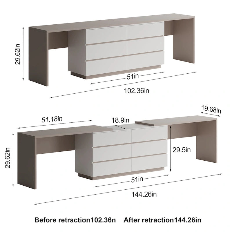 144.26 Home Office Expandable Dresser Desk With 6 Drawers