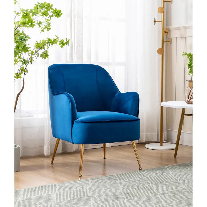 Velvet Upholstered Accent Chair with Gold Chrome Legs