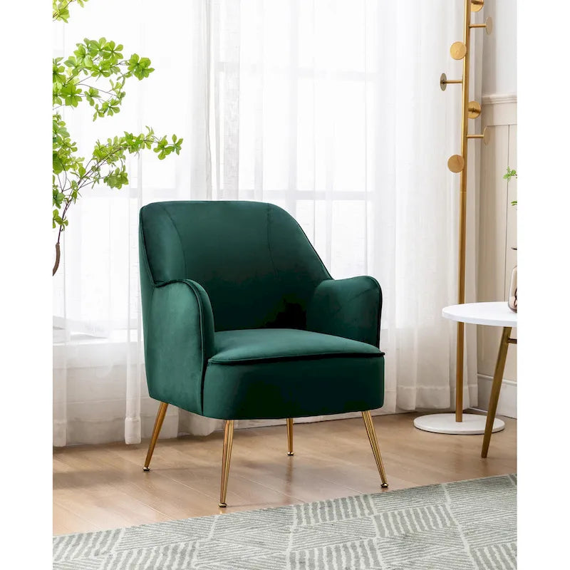Velvet Upholstered Accent Chair with Gold Chrome Legs
