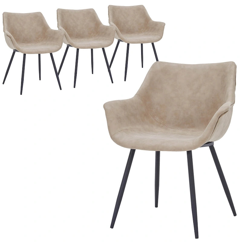 Leather Dining Chair with Iron Legs Set of 4 Modern Accent Armchair