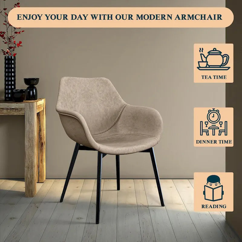 Leather Dining Chair with Iron Legs Set of 4 Modern Accent Armchair