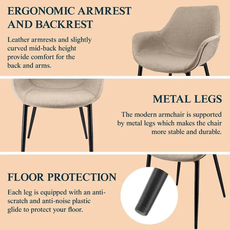 Leather Dining Chair with Iron Legs Set of 4 Modern Accent Armchair