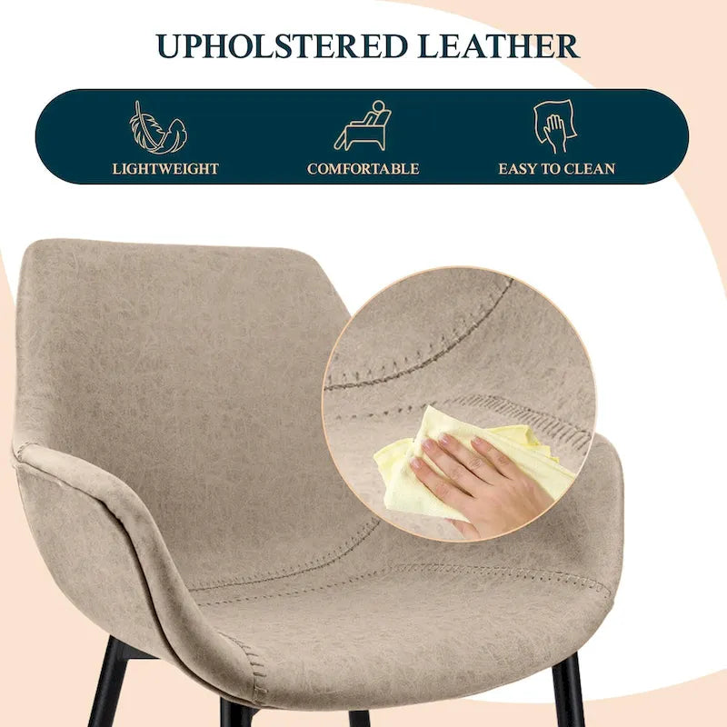 Leather Dining Chair with Iron Legs Set of 4 Modern Accent Armchair