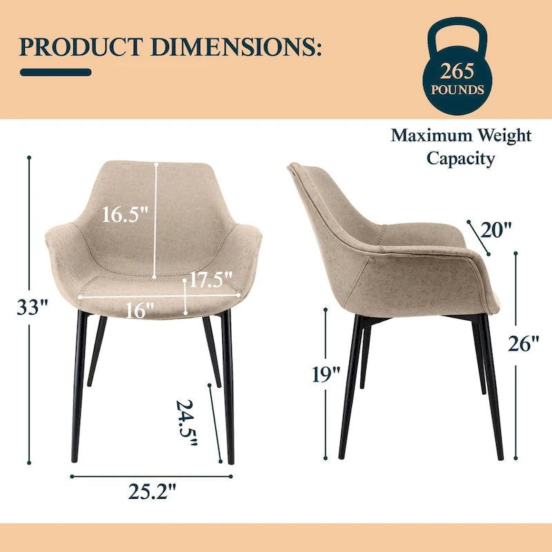 Leather Dining Chair with Iron Legs Set of 4 Modern Accent Armchair