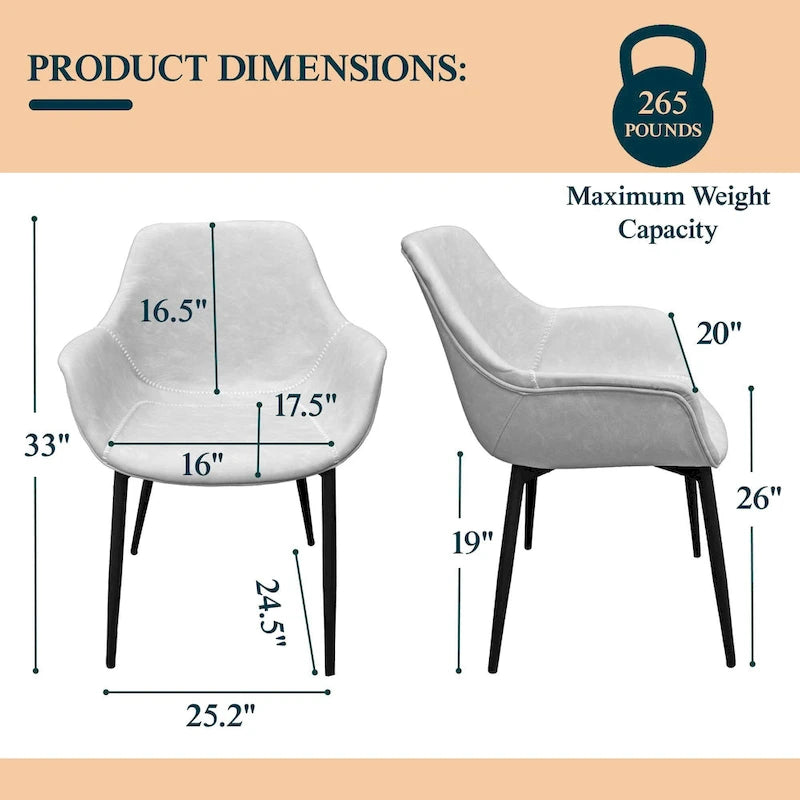 Leather Dining Chair with Iron Legs Set of 4 Modern Accent Armchair