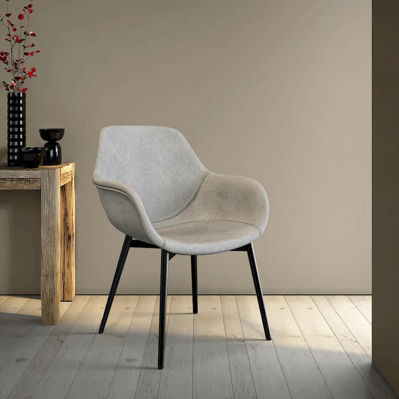 Leather Dining Chair with Iron Legs Set of 4 Modern Accent Armchair