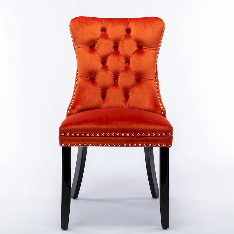 Modern Set of 2 Velvet Tufted Dining Chair with Wood Legs and Nailhead Trim
