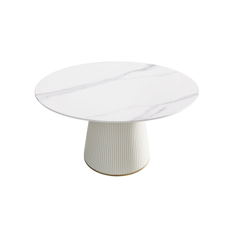 Round PU Pedestal Dining Table Faux Marble Dining Table