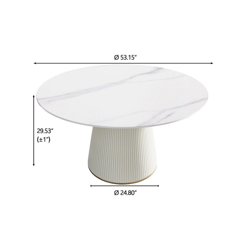 Round PU Pedestal Dining Table Faux Marble Dining Table