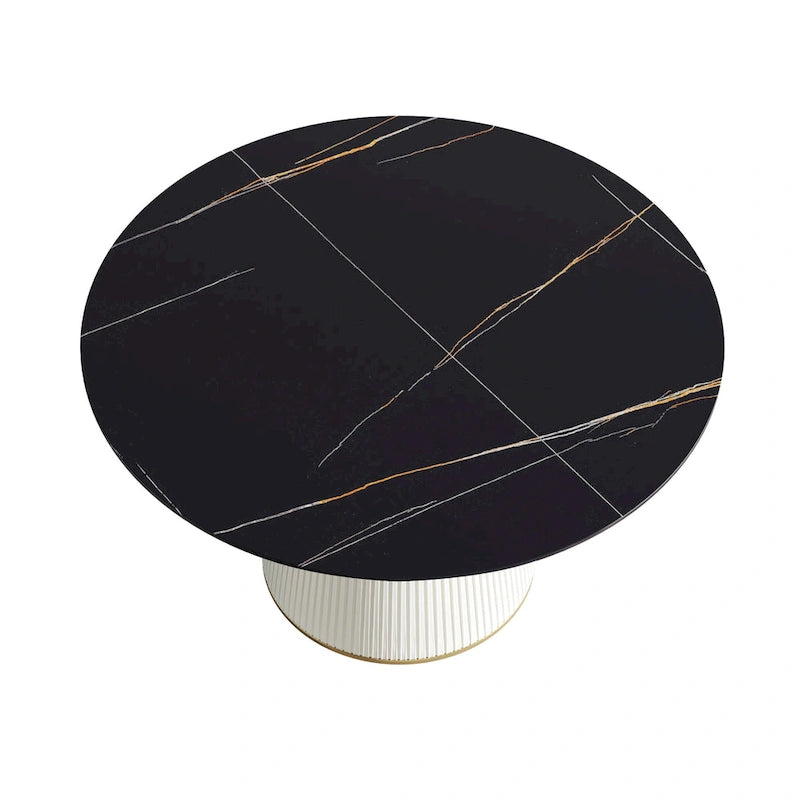 Round PU Pedestal Dining Table Faux Marble Dining Table