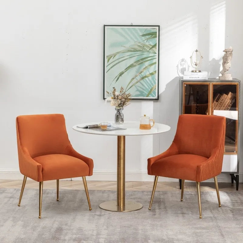 Mid Century Velvet Accent Dining Chair Set of 2 with Rear Handle