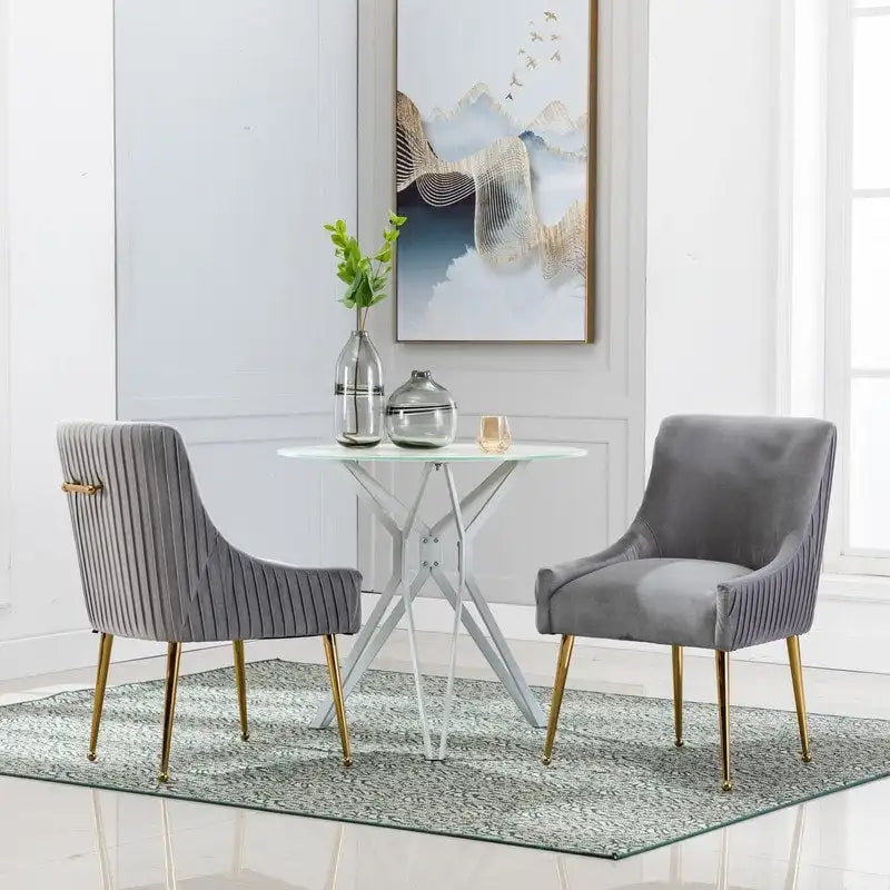 Mid Century Velvet Accent Dining Chair Set of 2 with Rear Handle