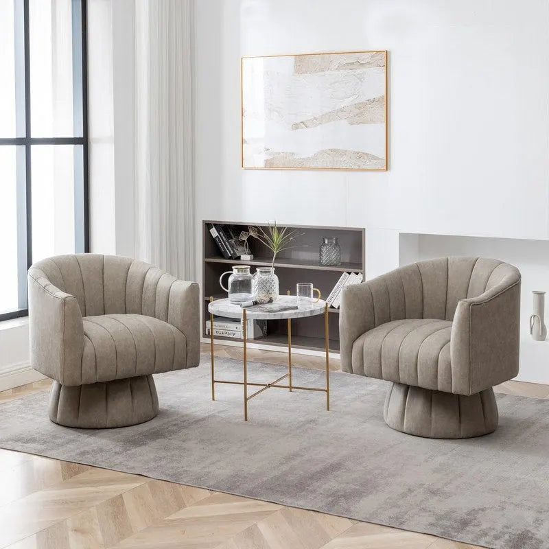 Mid-Century Swivel PU Leather Tufted Round Accent Barrel Chair set of 2