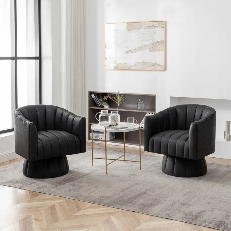 Mid-Century Swivel PU Leather Tufted Round Accent Barrel Chair set of 2