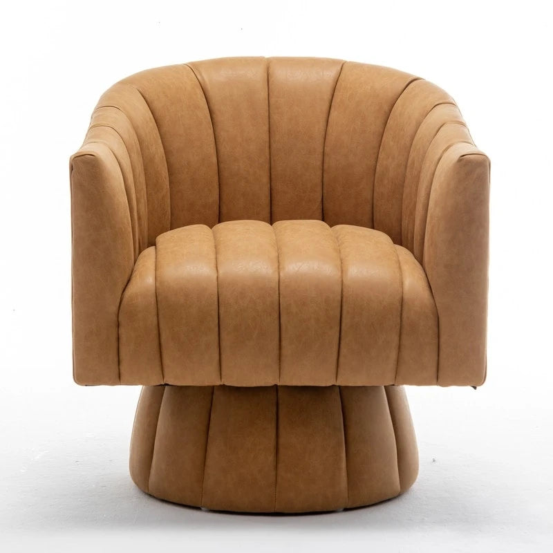 Mid-Century Swivel PU Leather Tufted Round Accent Barrel Chair set of 2