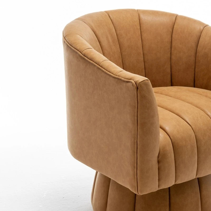 Mid-Century Swivel PU Leather Tufted Round Accent Barrel Chair set of 2