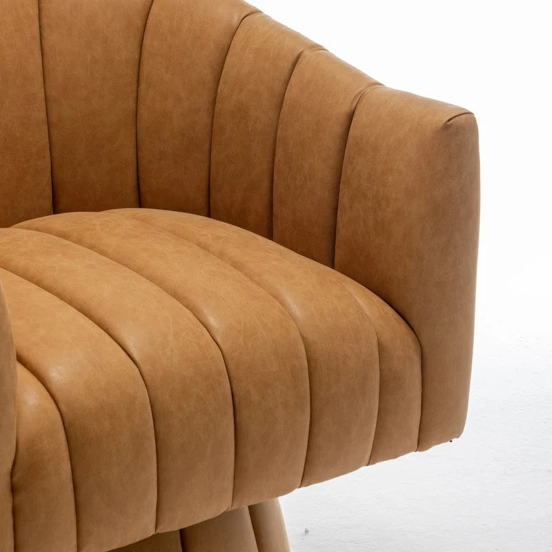 Mid-Century Swivel PU Leather Tufted Round Accent Barrel Chair set of 2