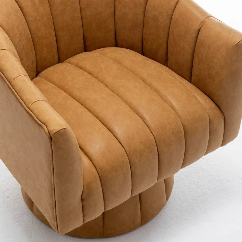 Mid-Century Swivel PU Leather Tufted Round Accent Barrel Chair set of 2