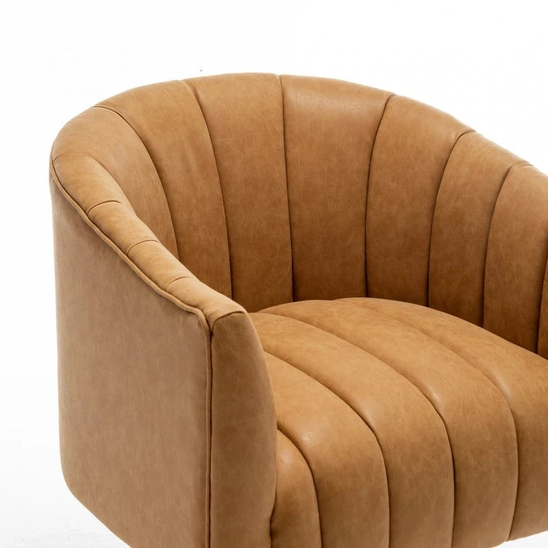 Mid-Century Swivel PU Leather Tufted Round Accent Barrel Chair set of 2