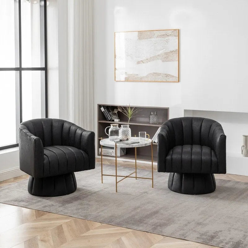 Mid-Century Swivel PU Leather Tufted Round Accent Barrel Chair set of 2