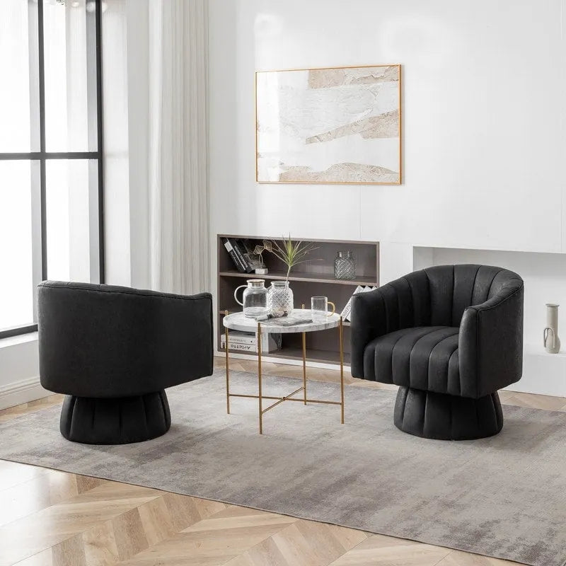 Mid-Century Swivel PU Leather Tufted Round Accent Barrel Chair set of 2