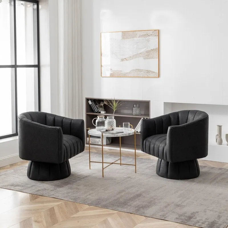 Mid-Century Swivel PU Leather Tufted Round Accent Barrel Chair set of 2