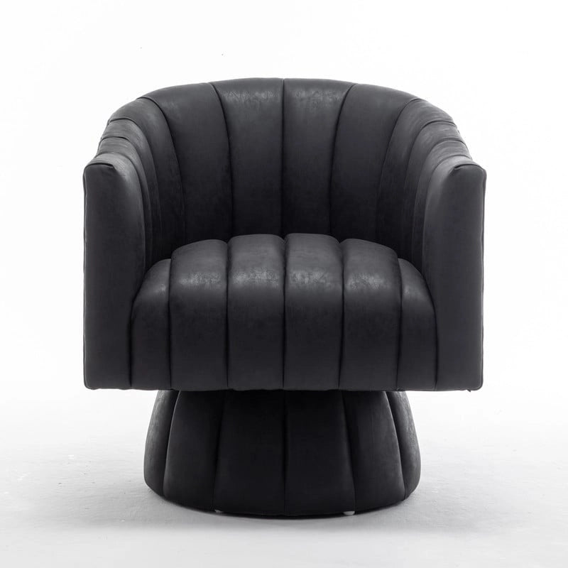 Mid-Century Swivel PU Leather Tufted Round Accent Barrel Chair set of 2